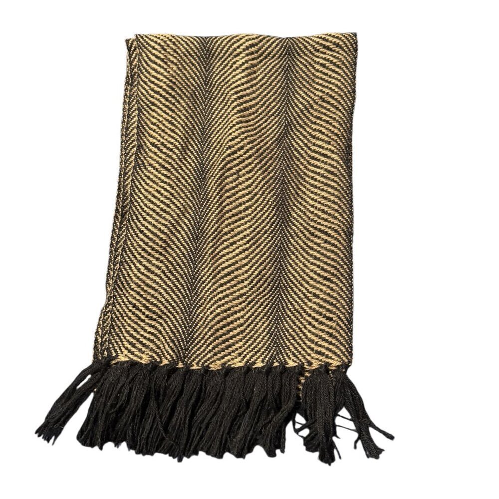 Vintage Lisbeth Mulcahy Alpaca Scarf – Undulating Pattern – Black & Camel – 100%